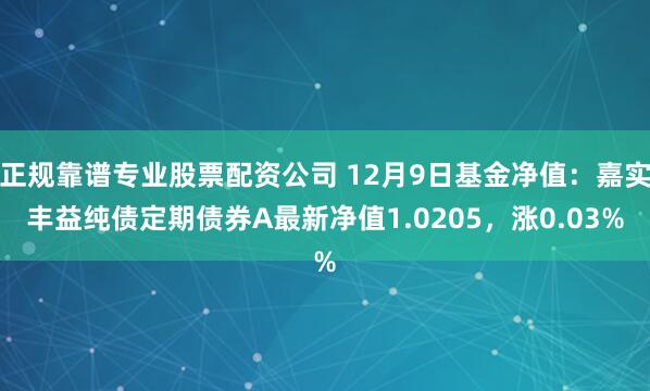 正规靠谱专业股票配资公司 12月9日基金净值：嘉实丰益纯债定期债券A最新净值1.0205，涨0.03%