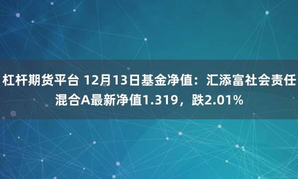 杠杆期货平台 12月13日基金净值：汇添富社会责任混合A最新净值1.319，跌2.01%