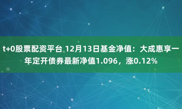 t+0股票配资平台 12月13日基金净值：大成惠享一年定开债券最新净值1.096，涨0.12%